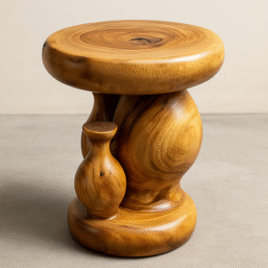 Round Gourd Root Stool – Handcarved Camphorwood