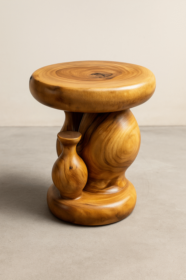 Round Gourd Root Stool – Handcarved Camphorwood