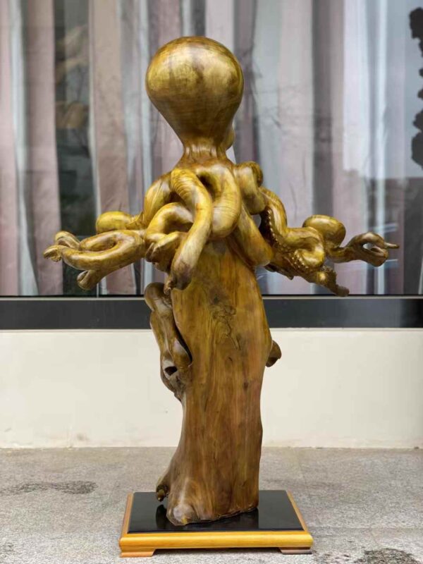 Octopus of Fortune – Hand-Carved from Imperial Golden Nanmu - Image 3