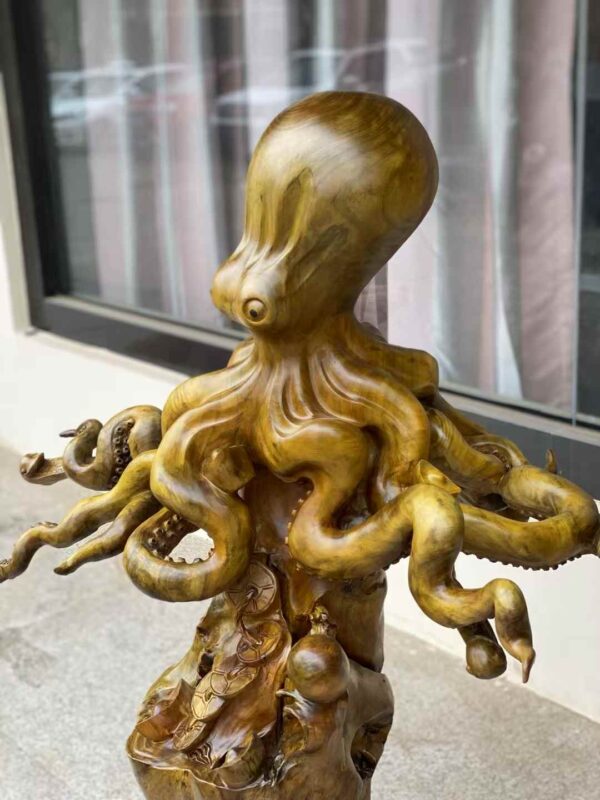 Octopus of Fortune – Hand-Carved from Imperial Golden Nanmu - Image 2