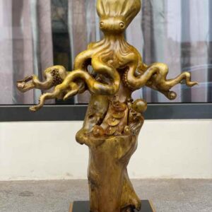 Octopus of Fortune – Hand-Carved from Imperial Golden Nanmu