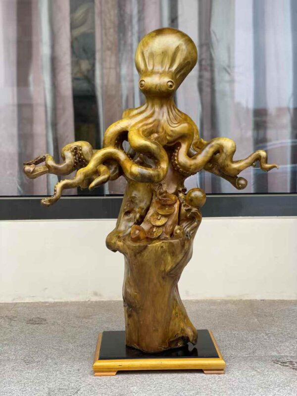 Octopus of Fortune – Hand-Carved from Imperial Golden Nanmu