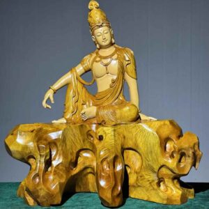 Seated Avalokiteshvara – Hand-Carved in Imperial Golden Nanmu